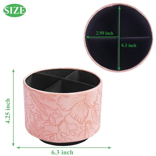 Hennaja Round Leather Art Supply Organizer,Remote Control Holder,360 Degree Spinning,Multi-Functional Pencil Holder,4 Compartments Desktop Stationary Organizer(1-Carved Pink) - color: 1-Carved Pink