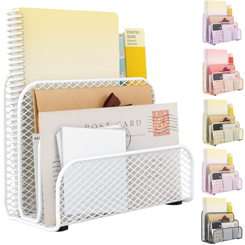gianotter Mail Organizer Countertop, Metal File Holder with 3-Slot, Bill Organizer for Office Receipts and Letter Paper Storage (White) - color: White