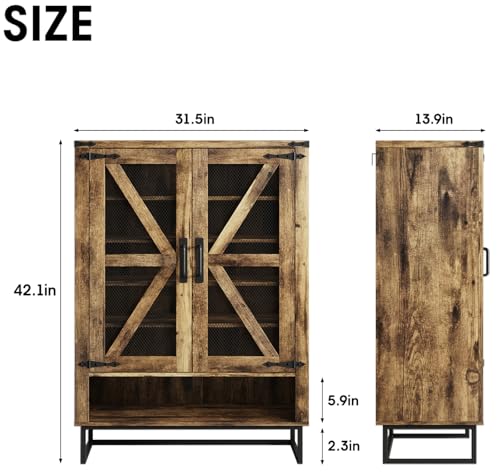 Maupvit 42.1" Farmhouse Shoe Cabinet with Ventilated Mesh Doors, 6-Tier Shoe Storage Cabinet with Adjustable Shelves & Metal Legs, Rustic Wooden Shoe Rack Organizer for Entryway, Hallway, Foyer, Brown - color: Brown