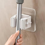 4Pcs Broom Holder Mop Hanger Wall Mount Hook Plastic Easy Install No-Drill Strong Adhesive Organizer - color: White, size: 4 Pcs
