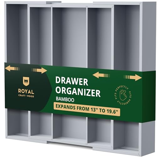 ROYAL CRAFT WOOD Luxury Bamboo Kitchen Drawer Organizer - Silverware Organizer - Utensil Holder and Cutlery Tray with Grooved Drawer Dividers for Flatware and Kitchen Utensils (5 Slot, Gray) - color: Gray, size: 5 Slot