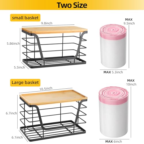 ALOCEO 2 Pack Storage Stackable Kitchen Laundry Organizers with Bamboo Top, Large Trash Bag Holder and Small Garbage Bag Dispenser for Countertop Organization - color: 2-pack - L&s Black