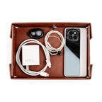 SANQIANWAN PU Leather Valet Tray Small NightStand Bedside Entry Table Trya for Phone Jewelry Glasses Keys and Coins Father's Day Birthday Gifts (Brown) - color: Brown