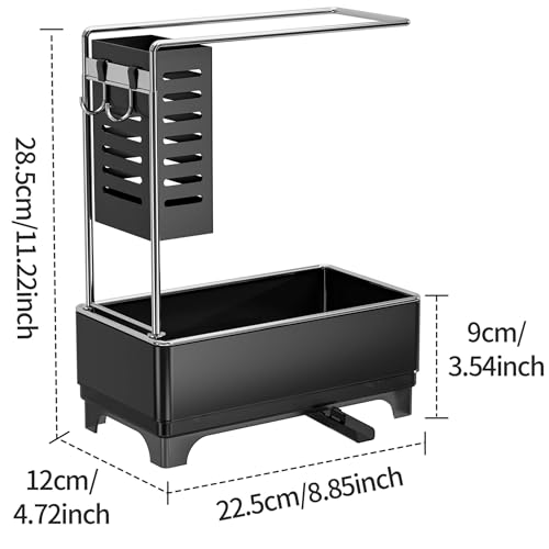 MOUKABAL Sponge Holder for Kitchen Sink, 2-Tier Sink Caddy Organizer with Drain Holes and Hooks, Holds Dishcloth, Sponge & Brushes, Kitchen Countertop Storage for New Home Essentials Black - color: Black 2