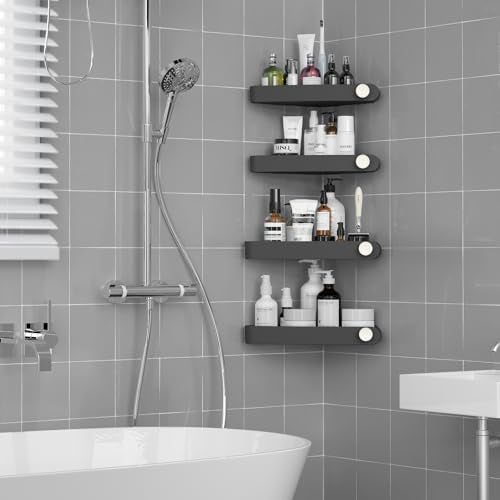 Sotfamily Plastic Shower Caddy Corner (for 90° Only), 4 Pack Adhesive Corner Shower Shelves for Smooth Wall Bathroom Organizers and Storage, Black - color: Black, size: 4 Pack