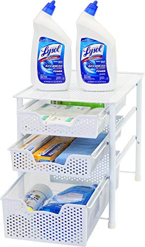 Simple Houseware 3 Tier White Alloy Steel Sliding Basket Organizer Drawer Cabinet - color: White, size: 3-Tier