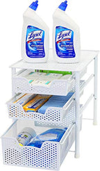 Simple Houseware 3 Tier White Alloy Steel Sliding Basket Organizer Drawer Cabinet - color: White, size: 3-Tier