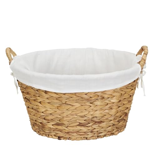 Household Essentials Round Wicker Laundry Basket with Handles, Whimsical Water Hyacinth Basket, Supportive Metal Frame, Removable Polyester Liner, Handwoven, Well-Structured and Versatile, Natural - color: Natural Water Hyacinth