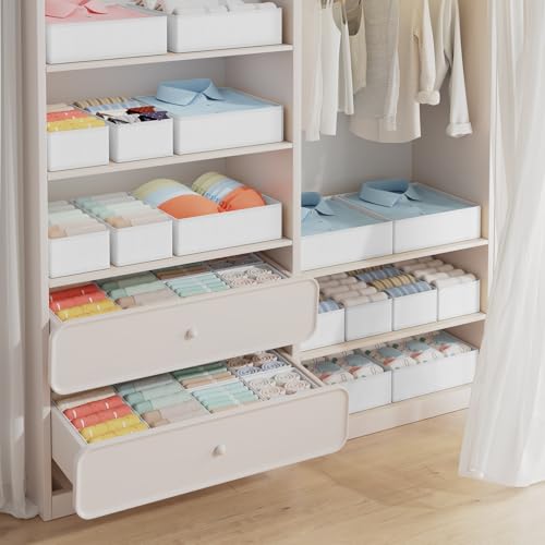 DIMJ Drawer Organizer Clothes Storage - 18 Pack Baby Dresser Organizer for Nursery, Foldable Closet Drawer Organizer Bins for Bedroom Organization, Fabric Storage Dividers for Socks, Underwears, Bras - color: White, size: 18 Pack