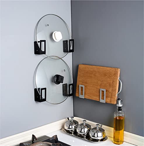 4 Pairs of Wall Mount Pot Lid Organizer, Adjustable Lid Holder ,Cabinet Door Pan Lid Organizer Pot Hangers for Kitchen Wall Mount (Black) - color: Black