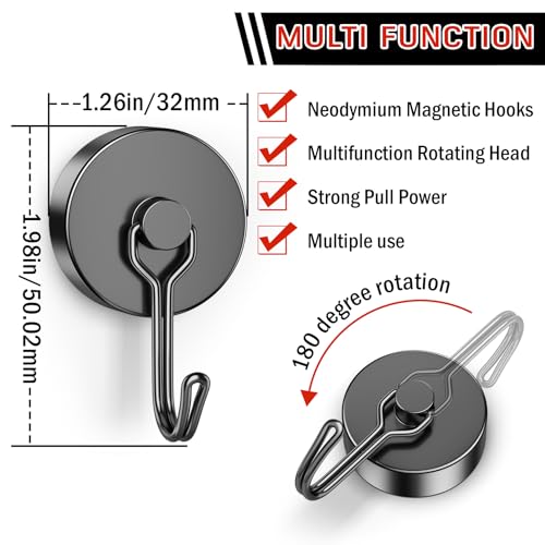 FINDMAG 100 LBS Magnetic Hooks Heavy Duty, 20 Pack Extra Strong Magnetic Hooks for Hanging, Neodymium Magnet with Hook for Cruise Cabins, Large Magnetic Swivel Hooks for Garage, Kitchen, Office, Grill - color: Black, size: 20Pack 100Lbs+