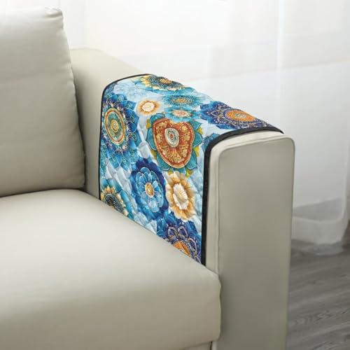 Boho Mandala Flower Print Sofa Armrest Organizer Scratch Proof Armrest Protectors with 2 Pockets for Sofa, Comfortable Armchair Slipcover for Couch Furniture Protector - color: Boho Mandala Flower