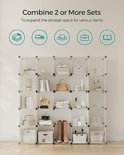 SONGMICS Cube Storage Organizer, Set of 16 Plastic Cubes, Book Shelf, Closet Organizers and Storage, Room Organization, Bedroom Living Room, 12.2 x 48.4 x 48.4 Inches, Cream White ULPC442M01 - color: Cream White, size: 16 Cubes, style: without doors