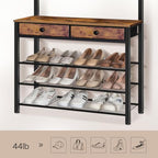 HOOBRO Hall Tree, Entryway Coat and Shoe Rack, 2 Fabric Drawers, Hall Tree with Bench, Shoe and Coat Rack, Coat Rack with Shoe Storage, 4 Tier Shoe Organizer, 9 Hooks, Rustic Brown and Black BF81MT01