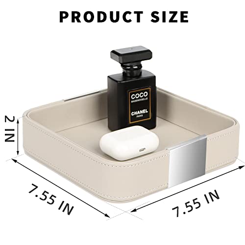 SANZIE Luxury Leather Desktop Storage Small Catchall Organizer Decorative Tray for Entryway Table to Hold Jewelry Watch Cosmetics Keys Phone Wallet, Home & Office Accessories (Metal Silvered, Grey) - color: Grey (Metal Silvered), size: 7.5" x 7.2" x 2"