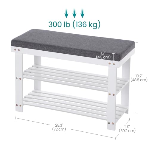 SONGMICS Bamboo Shoe Bench, 3-Tier Shoe Rack Organizer for Entryway, Living Room, Bench Seat Holds Up to 300 lb, 11.9 x 28.3 x 19.2 Inches, Cloud White and Slate Gray ULBS604W01 - color: Cloud White + Slate Gray, size: 28.3"W