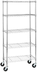 Amazon Basics 5-Shelf Adjustable, Heavy Duty Storage Shelving Unit on 4" Wheel Casters, Easy to Move Portable Wire Shelving, No Tools Needed for Easy Assembly, 30" x 14" x 64.8", Chrome - color: Chrome