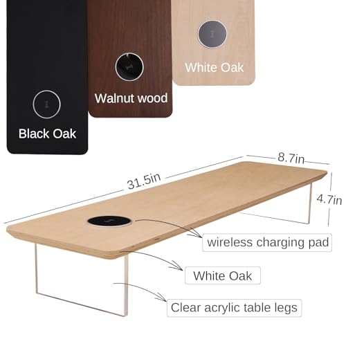 SUIBIAN White Monitor Stand Riser with Wireless Charging 31.5Inch Large, Computer Monitor Stand,Wooden Desktop Organizer Shelf for Office Desk Computer,Laptop,TV (White Oak) - color: White Oak