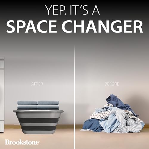 BROOKSTONE Collapsible Laundry Basket Set, Modern Extra Large Collapsible Basket Set, Comfort Non-Slip Grip Handles, Minimalist Space Saving Design, Portable Pop-Up Hamper, BPA FREE, Dark Grey, 2 PACK - color: Dark Grey, size: XL - Two Pack