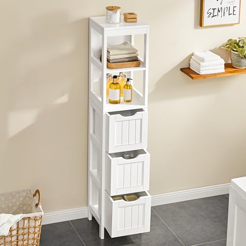 Yaheetech 56” Tall Bathroom Storage Cabinet, Slim Storage Organizer with 3 Drawers & 2 Shelves, Narrow Freestanding Floor Cabinet for Living Room/Hallway/Corner/Small Space, White - color: White, size: 56"H