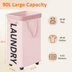 Optish Pink Laundry Basket with Wheels, Dorm Room Essentials for Girls, 90L Rolling Laundry Hamper with Wheels and Removable Mesh Bag for Clothes, Bedroom, Bathroom, College - color: Pink