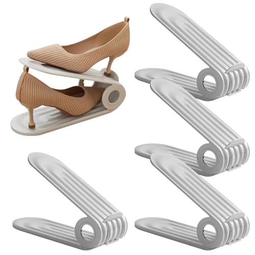 Shoe Slot Organizer 4Pcs Adjustable Shoe Stacker 4 Level PP Shoe Space Saver Dual Layer Shoe Organizers for Closet Grey Shoe Organizers Shoe Space Saver Shoe Slots Shoe Stacker