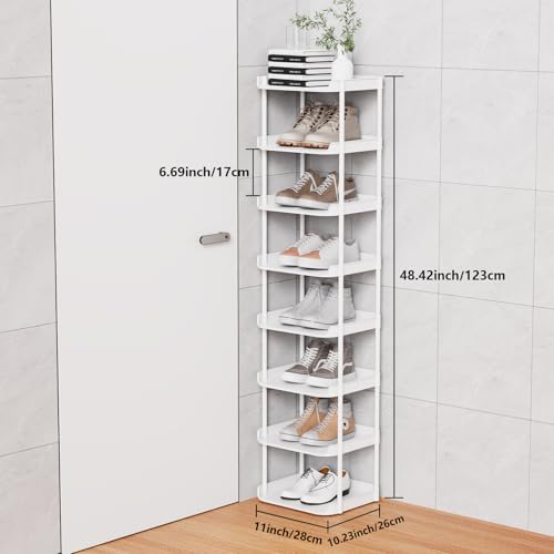 Narrow Shoe Storage Rack, Compact Single Shoerack Stand for Slim Space, Stackable Tall Thin Show Tower, Solid Plastic Shelves, for Hallways, Kitchens, Bedrooms Tidy Organizer (White, 8 Tier) - color: White, size: 8 tier