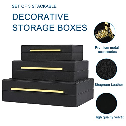 Black Shagreen Box Faux Leather Set Of 3 Pcs Storage Decorative Boxes,Modern Stacking Decorative Boxes with Lids For Home Decor Coffee Table Top Storage Jewelry Box Organizer - color: Black, size: 3 pack