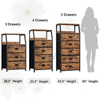 Furnulem Nightstand with 3 Drawers and 2-Tier Shelf, Fabric Small Dresser Organizer Vertical Storage Tower for Bedroom, Closet, Hallway, Nursery, End Table Side Furniture, Sturdy Steel Frame, Wood Top - color: Rustic Brown, style: 3 Drawers