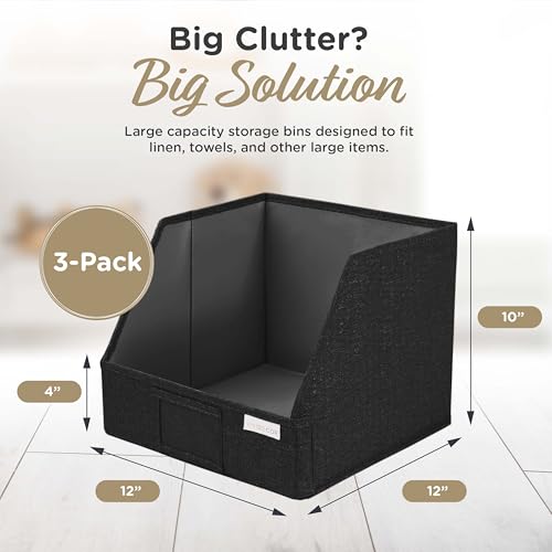 VIVIDECOR Open Front Trapezoid Closet Bins 12x12x10 – Closet Shelf Organizer for Folded Clothes, Easy Access Fabric Storage Baskets – Black, 3 Pack - color: Black