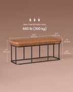 VASAGLE EKHO Collection - Storage Bench for Entryway, Ottoman Bench with Steel Frame, 43.3-Inch Wide, Synthetic Leather, Living Room, Mid-Century Modern, Loads 660 lb, Caramel Brown ULOM085K01 - color: Caramel Brown, style: Steel Frame Bench