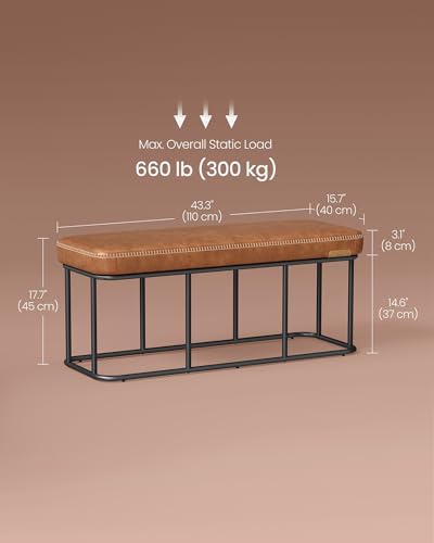 VASAGLE EKHO Collection - Storage Bench for Entryway, Ottoman Bench with Steel Frame, 43.3-Inch Wide, Synthetic Leather, Living Room, Mid-Century Modern, Loads 660 lb, Caramel Brown ULOM085K01 - color: Caramel Brown, style: Steel Frame Bench