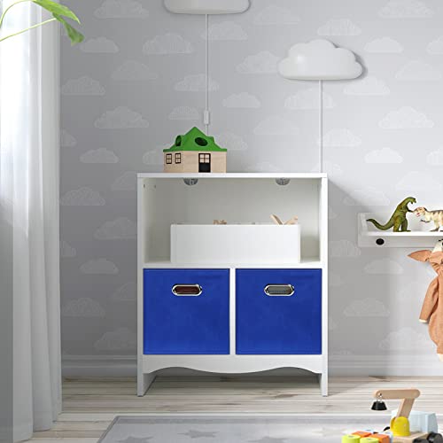 Black Fabric Cubby Storage Bins,13x13x13 Inches ,Cube Organizer Bin Foldable Storage Boxes with Dual Handles Fabric Organizer Box and collapsible Storage basket,Set of 3 ,Dark Blue - color: Dark Blue, size: 3 Pack