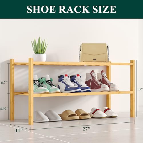 Smiry Shoe Rack, 2 Tier Bamboo Shoe Organizer, Stackable Free Standing Wooden Shoe Storage Shelf for Closet, Entryway, Front Door Entrance, Natural - color: Natural, size: 26.80" Wide - 2 Tier - Regular