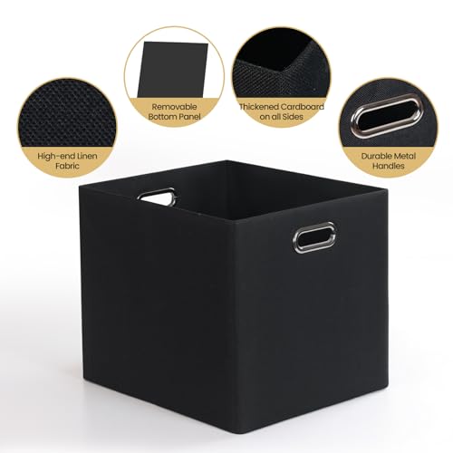 Posprica 3X Thicker Collapsible Storage Bins,13×15x13 Foldable Storage Cube Boxes Fabric Drawer for Closet Shelf Cabinet Bookcase, set of 4 (Pure Black) - color: Pure Black