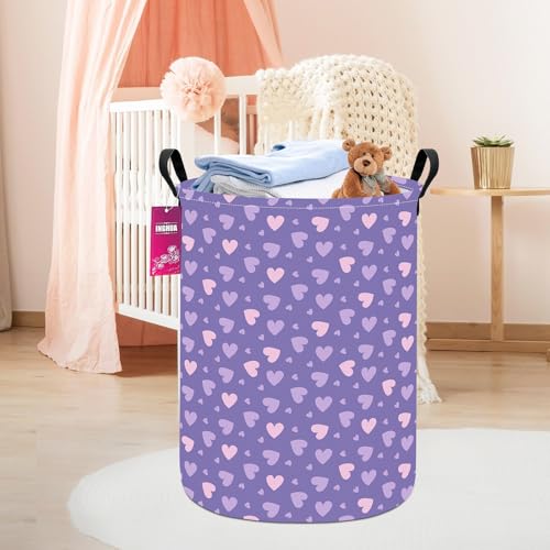 Laundry Hamper Large Canvas Fabric Lightweight Storage Basket/Toy Organizer/Dirty Clothes Collapsible Waterproof for College Dorms, Boys and Girls Bedroom,Bathroom(Purple hearts) - color: Purple hearts