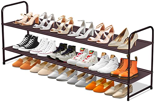 SLEEPING LAMB 2-Tier Shoe Rack for Closet, Long Stackable Wide Shoe Organizer Holds 18-Pairs Low Shoe Shelf Storage for Bedroom, Floor, Entryway (Bronze) - color: Bronze, size: 11.4 x 42.5 x 18.7