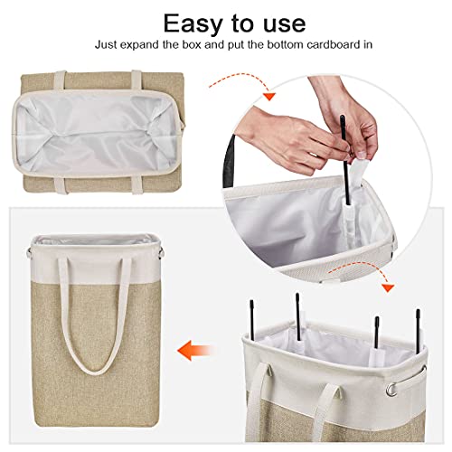 i BKGOO Laundry Basket with Handles Beige&Khaki-Slim Laundry Bin Collapsible Dirty Clothes Basket Narrow Laundry Bag Foldable Dirty Hamper for Camping, Dorms, Apartments - color: Beige&Khaki