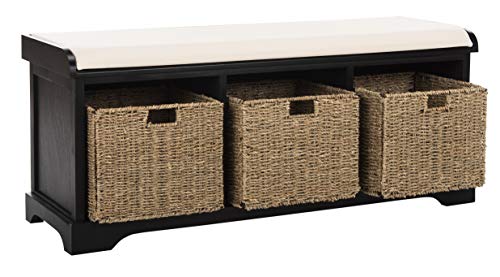 Safavieh American Homes Collection Lonan Grey and White Wicker Storage Bench - color: Black