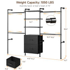 ONBRILL T2 Wall Mounted Industrial Pipe Clothing Rack, Closet Organizers and Storage System with 2 Drawers, 6 Wooden Shelves & 4 Expandable Rods, Heavy Duty Garment Rack, Wardrobe (Black)) - color: Black