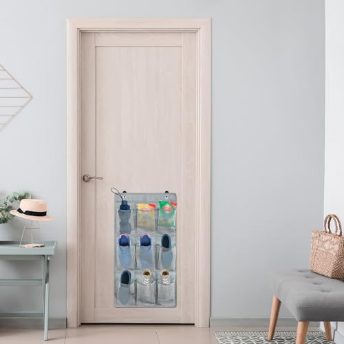Dansydaisy 2 Pack 18 Pocket Wall Hanging Shoe Rack for Closet RV Shoe Storage with 8 Hooks over the Door Shoes Holder Organizer for Bathroom, RV, Pantry, Camping(Gray) - color: Grey