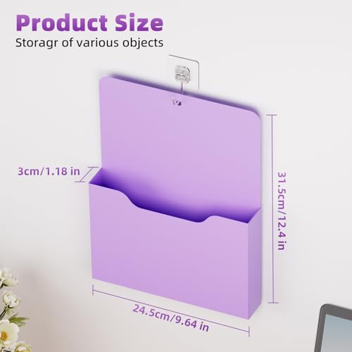 Marbrasse 2 Pack Magnetic File Holder - Paper Holder, Pocket Organizer,Hanging Wall File Organizer Office Supplies Storage, Magazine Mail Organizer Case for Notebooks,Planners,Letter (Purple) - color: Purple Holder-2L