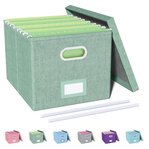 Oterri File Organizer, File Box, File Cabinet for Letter File Folder Storage, Portable Storage Bins with Lids for Office/Decor/Home,Document Organizer, 1 Pack,Green-Box Only - color: Green, size: 1 pack