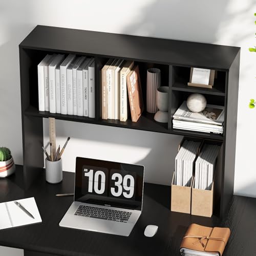 Tangkula Desktop Bookshelf, Countertop Storage Hutch with 4 Shelves for Computer Desk, Desktop 2-Tier Display Rack, Multipurpose Wood Desk Hutch Storage Organizer for Dorm Office Home (Black) - color: Black, size: 4 Shelves