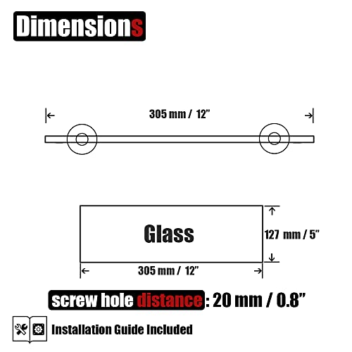 JQK Bathroom Glass Shelf Oil Rubbed Bronze, Tempered Glass Shower Storage 12 by 5 inches, 304 Stainless Steel ORB Wall Mount, TGS101L12-ORB - color: Bronze, size: 12 Inch (1 Pack)