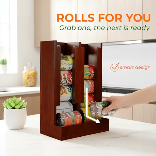 HOMESTEAD Wooden Can Organizer for Pantry, Solid Wood Canned Food Rack, Holds Standard 14.2 oz Cans, Space-Saving Kitchen Storage for Cabinets & Countertops (Brown) - color: Brown