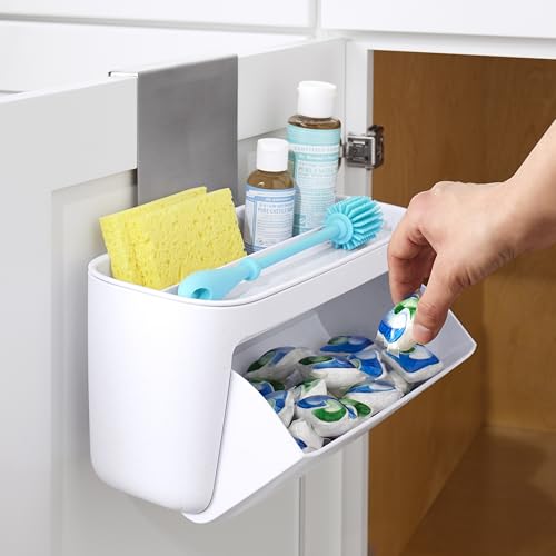 YouCopia DoorStash™ Dishwasher Pod Holder with Lid, Hanging Storage Container for Detergent, Speckled White - size: Pod Holder