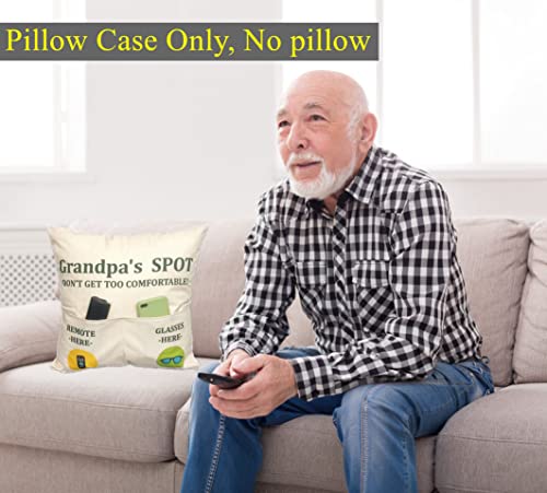 ZUYUROU Grandpa Gifts,2-Pocket Grandpa’s Spot Throw Pillow Covers 18x18 Inch + Engraved Spoon, Fathers Day Birthday Christmas Thanksgiving Day Gifts for Papa, Granddad - color: Grandpa