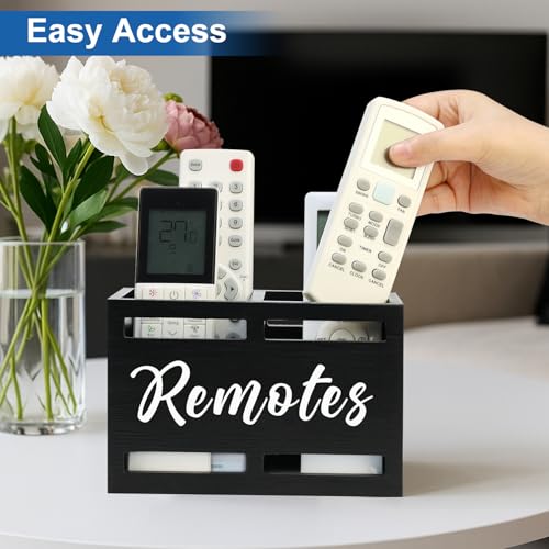 Wooden Remote Control Holder Wall Mount Remote Caddy for Table Bed TV Controller Holder Remotes Control Organizer for Wall Bedside Decorative Remotes Storage Box for Nightstand Couch Organizer 2 Slots - color: Black, size: 2 Slot