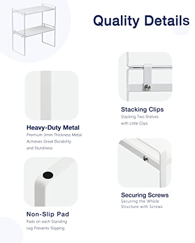 Nxconsu 2Pack Cabinet Shelves Stackable Organizer Rack Riser for Kitchen Cabinet Pantry Cupboard Counter Countertop Home Organization Storage Space Saver Heavy Duty Metal Nonslip White Tall - color: White, size: 16.1’’W × 8.3’’D × 9.5’’H